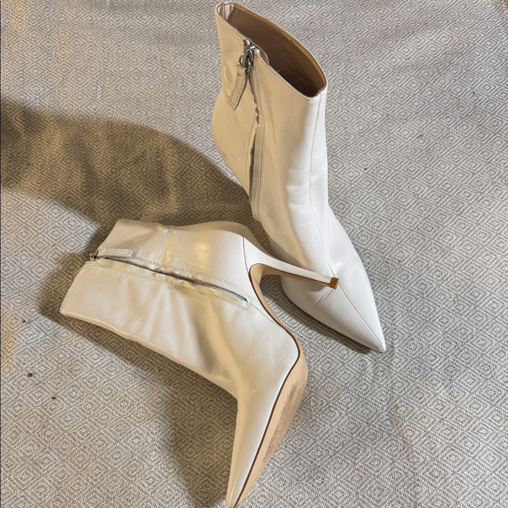 Zara Chic White Leather Heeled Booties